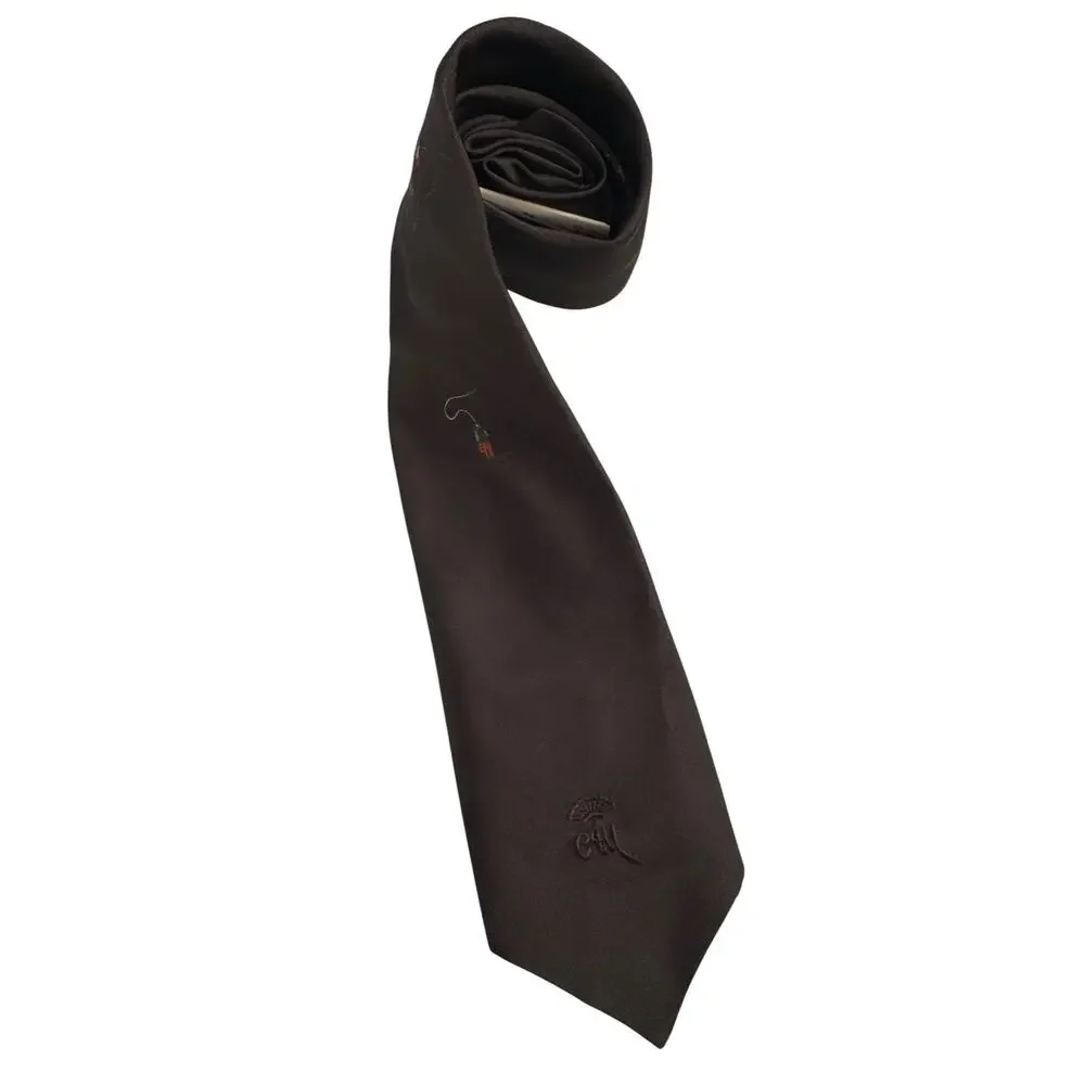 1950s Countess Mara Brown Silk Fisherman Novelty Tie Wide Necktie NWT